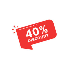 red 40% discount tag on white background