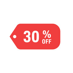 red 30% discount tag on white background