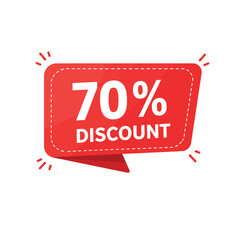 red 70% discount tag on white background