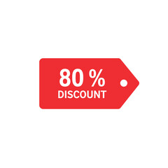 red 80% discount tag on white background