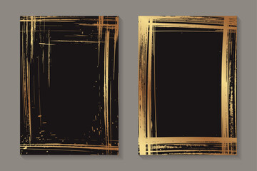 Golden paint strokes on a black background. Grunge luxury wedding invitation design or card templates for business or poster or greeting.
