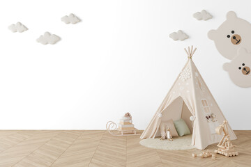 Transparent Background PNG Christmas Kids Teepee Tent with Wooden Toys – Holiday Interior Scene...