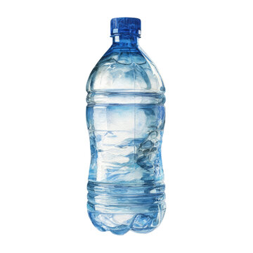 Watercolor illustration of plastic water bottle on transparent background