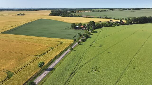 Aerial view of fields and road, Germany.