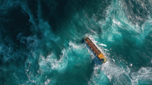 A ship navigating rough seas under a dynamic cloudy sky