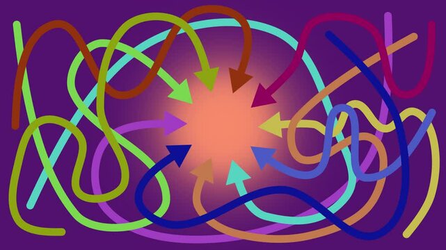 2d animation. The arrows move along a winding path pointing to the center at the end
