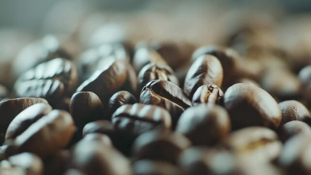 Roasted coffee beans closeup showing texture and detail