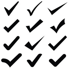 Check mark icons set. Check marks symbol collection. Simple check mark. Quality sign icon.
 Checklist symbols. Approval check flat style - stock vecto