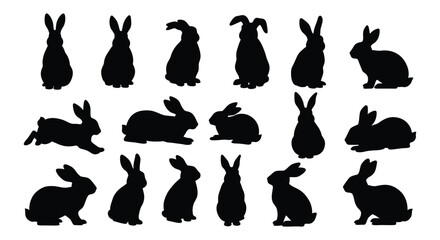 Adorable Black Silhouette Rabbit & Bunny Vector Collection - Easter Animal, Pet, Wildlife, Cute Mammal, Hopping, Sitting, Standing Design Elements