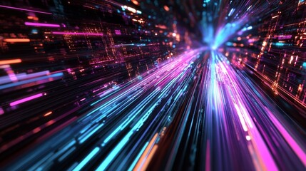 Obraz premium Cutting-Edge Technology Enables Futuristic Data Transfer Visualized With Vibrant Light Trails