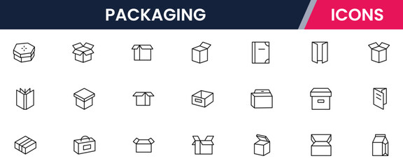 Package, box, cardboard, delivery, parcel, thin line icons. For website marketing design, logo, app, template, ui, etc. Vector illustration.