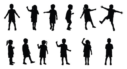 Black Silhouette Kids Vector Collection - Children, Boys, Girls, Playing, Standing, Happy, Childhood, Youth, Education Design Elements