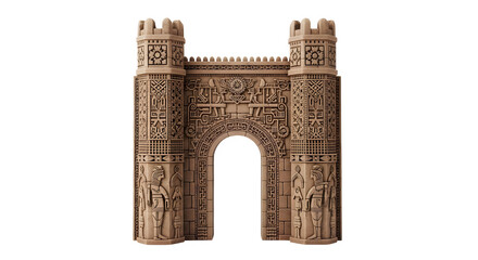 Ancient egypt gate architecture with hieroglyphs and statues for history and travel themes design