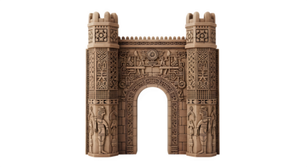 Ancient egypt gate architecture with hieroglyphs and statues for history and travel themes design
