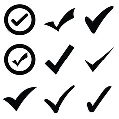 Check mark icons set. Check marks symbol collection. Simple check mark. Quality sign icon.
 Checklist symbols. Approval check flat style - stock vecto