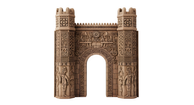Ancient egypt gate architecture with hieroglyphs and statues for history and travel themes design