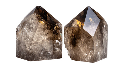 A smoky quartz bookend pair, white background --ar 16:9