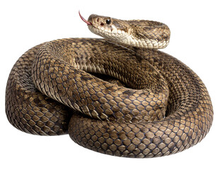 Fototapeta premium Venomous snake coiled with raised head, isolated on white. Scales clearly visible