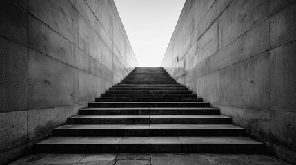Fototapeta premium Symmetrical descent through monolithic concrete staircase in institutional urban architecture
