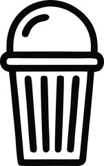 Simple black and white line art icon of a cupcake with frosting representing a sweet treat or dessert