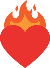 A red heart is engulfed in orange and yellow flames, symbolizing passion or burning love.