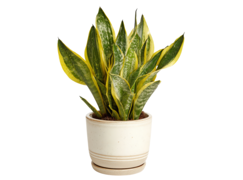 Vibrant golden snake plant in a modern ceramic pot, Isolated On Transparent Background, Png Cut Out