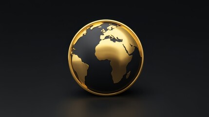 Fototapeta premium Golden globe sculpture on a black background symbolizes global unity and prestige