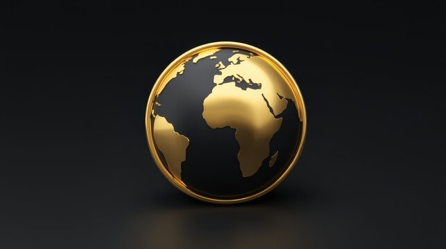 Golden globe sculpture on a black background symbolizes global unity and prestige