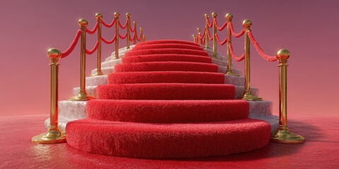 Elegant red carpet staircase leads to celebrated entrance for prestigious events and gatherings in a glamorous setting