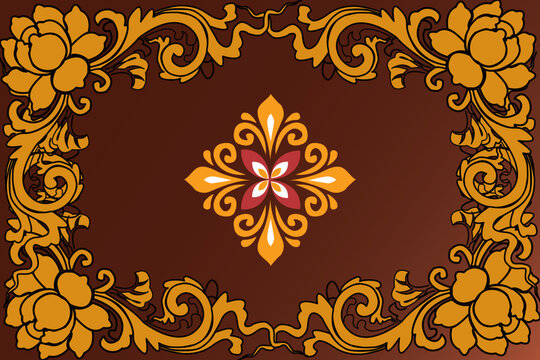 Traditional Thai Floral Border Pattern in Gold and Brown Tones