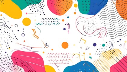 Fototapeta premium Colorful abstract shapes with various textures and patterns on a white background.