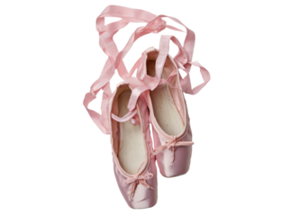 Pink ballet pointe shoes with ribbons on black background, Isolated On Transparent Background, Png Cut Out