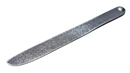 Crafting a polished finish with a sleek metal nail file at a sunny afternoon workshop in a bustling city neighborhood on transparent background