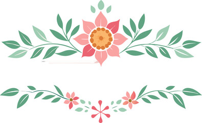 Minimal Bengali Alpona Border with Pastel Watercolor Floral Motifs