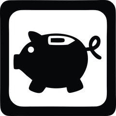 Simple black silhouette of a piggy bank with a coin slot inside a rounded square frame