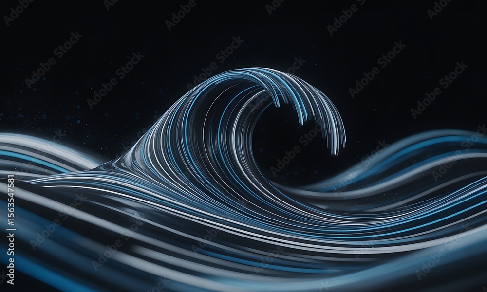 Fototapete abstract rendering of a stylized wave with flowing lines, set against a dark background.