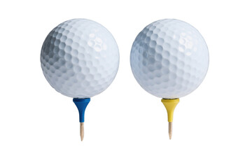 two golf ball on pin isolated on transparent background 