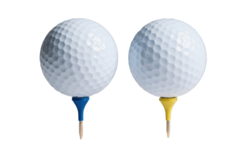 two golf ball on pin isolated on transparent background 