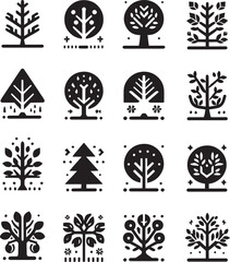 set of vector icons of trees