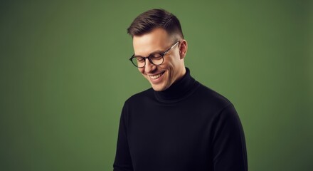Smiling Man Wearing Glasses and a Black Turtleneck