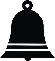 A simple black silhouette of a classic bell with a loop at the top and horizontal bands