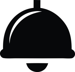 Simple black silhouette icon of a classic restaurant food cloche or serving dome with a handle