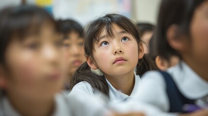 授業を真剣に聞く小学生の女の子の教室風景｜学び,教育,集中,未来,成長