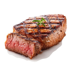 Fototapeta premium Juicy grilled sirloin steak with rosemary garnish isolated on transparent background
