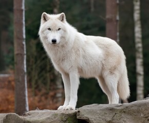 Fototapeta premium Arctic wolf, Canis lupus arctos, in the wild.