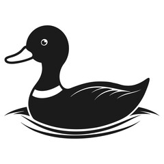 Elegant Black and White Duck Illustration Swimming in Water with Clean Lines