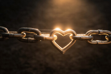 Fototapeta premium Heart link within a strong chain symbolizes connection, strength and unbreakable love in this artistic representation.