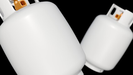 A 3d rendering of white gas tanks, the curved surfaces of the tanks and reflections that define their cylindrical shapes.