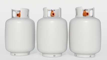 A 3d rendering of white gas tanks, the curved surfaces of the tanks and reflections that define their cylindrical shapes.