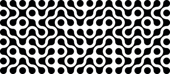 Pattern of black metaballs isolated on transparent background. Modern geometric shapes of liquid connected drops. Vector illustration.